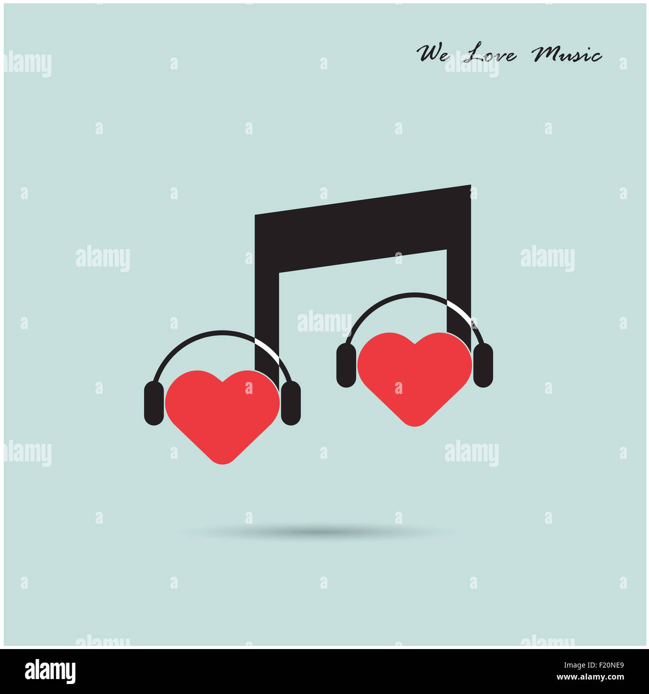 Creative music note sign icon and silhouette heart symbol . Love and  musical symbol. Stock Photo