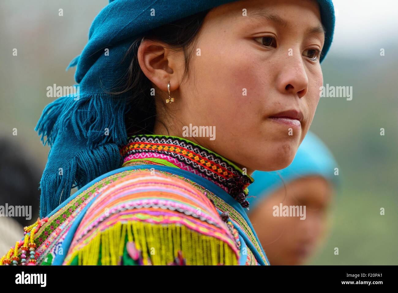 Vietnam, Can Cau, weekly market for tribal people, flower Hmongs ethnic group Stock Photo