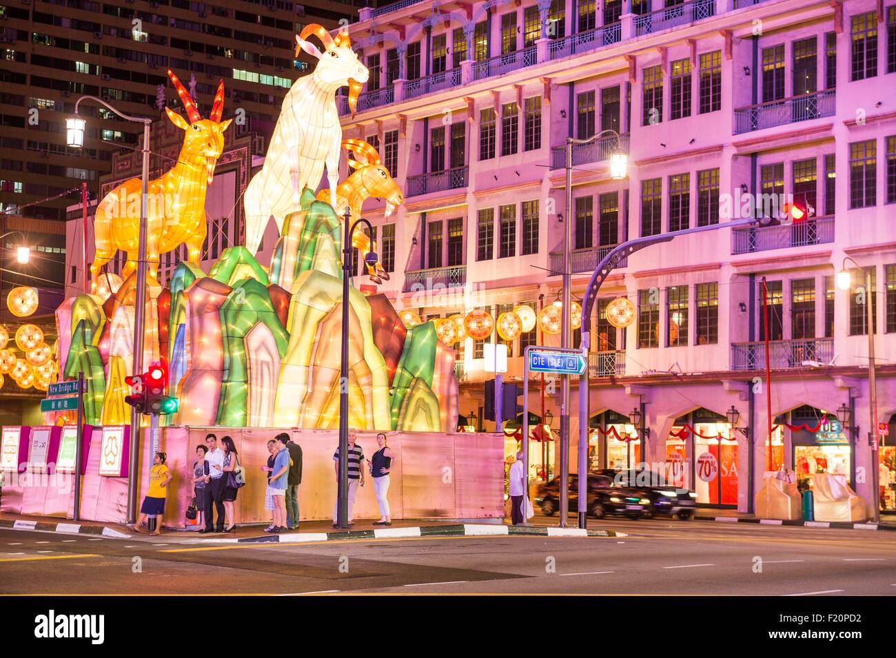 Singapore, Chinatown, chinese new year installation, goat's year Stock Photo