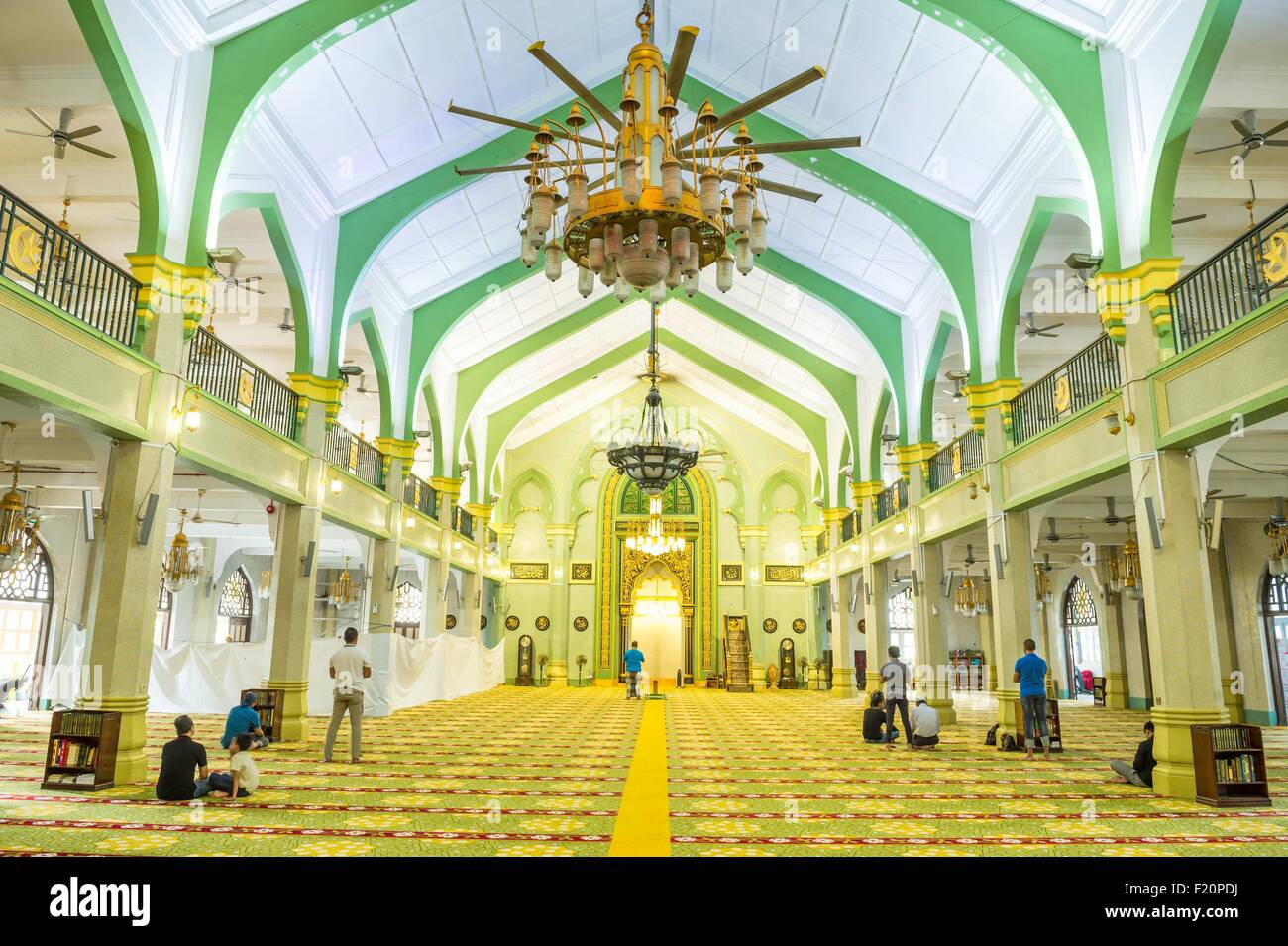 Singapour, Arab District, Muscat Street, Sultan Mosque (Masjid Sultan), the first mosque built in 1824, praying room Stock Photo