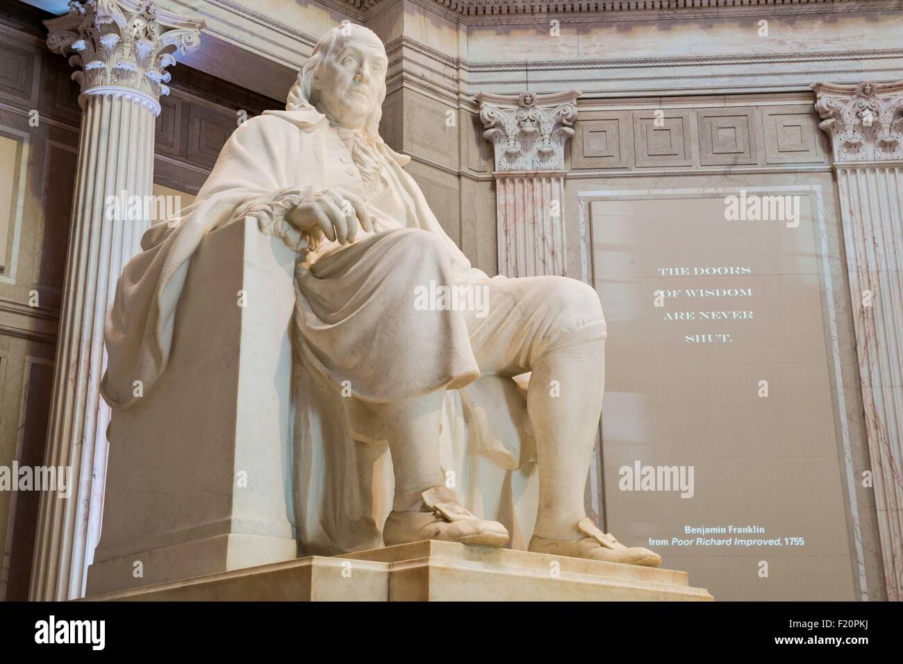 United States, Pennsylvania, Philadelphia, Franklin Institute, Benjamin Franklin National Memorial, Statue of Benjamin Franklin Stock Photo