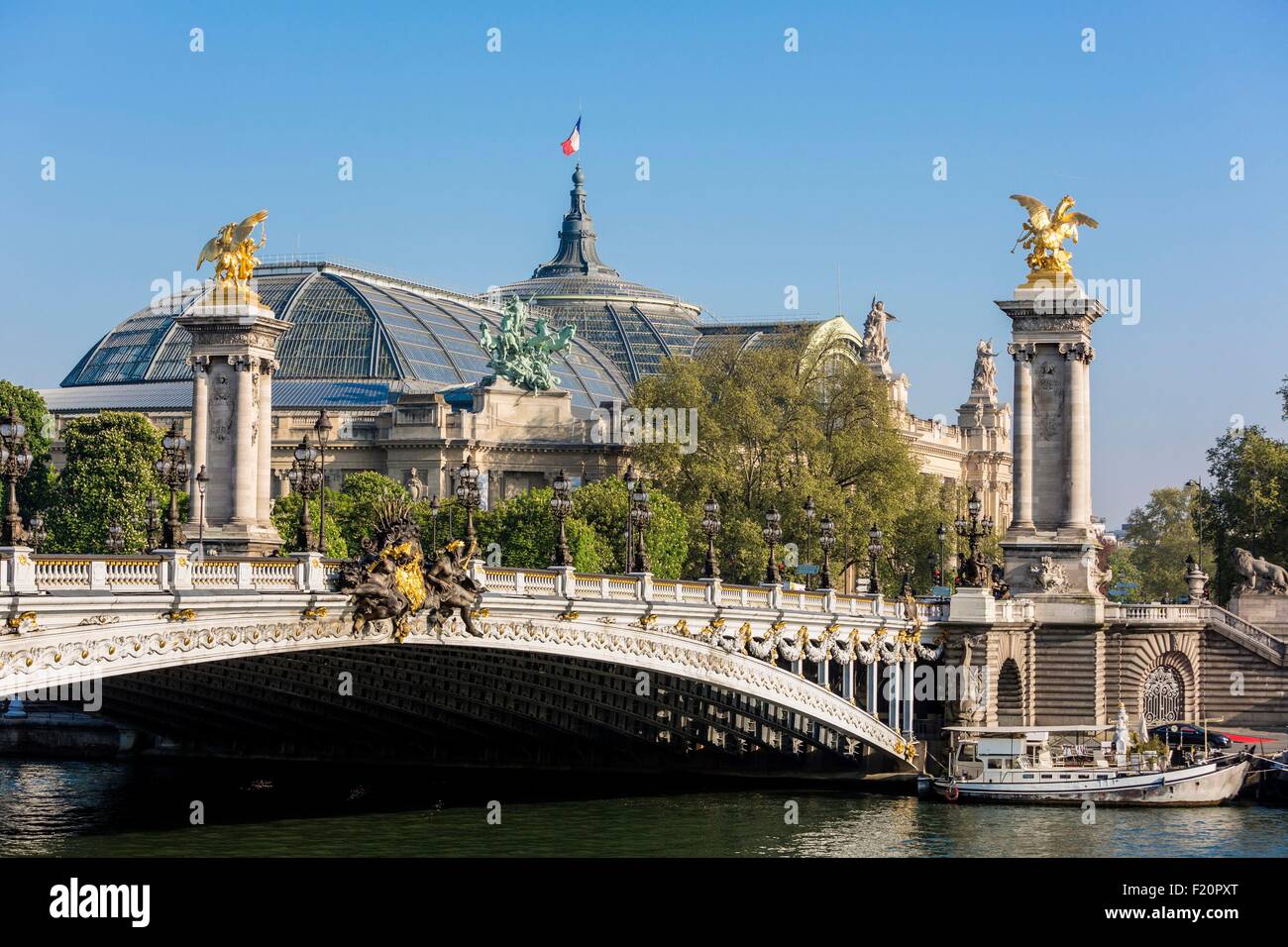 France, Paris, the Grand Palais and the Pont Alexandre III Stock Photo