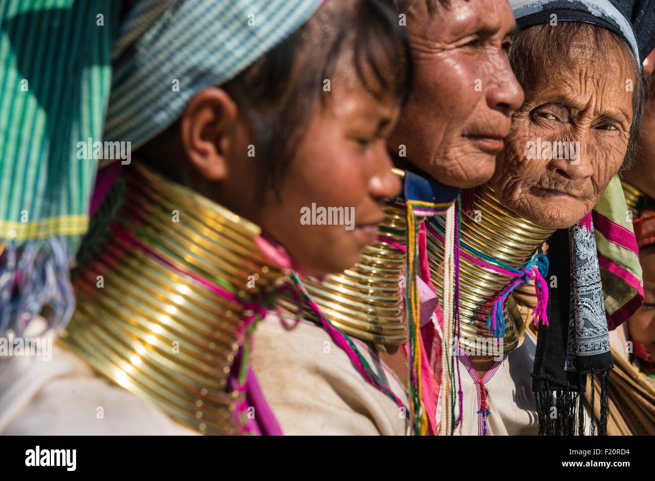 Myanmar (Burma), Kayah state, Kayan tribe (Padaung), Dau Ki (Pan Pat group), Moe Nay, the oldest woman of the Stock Photo