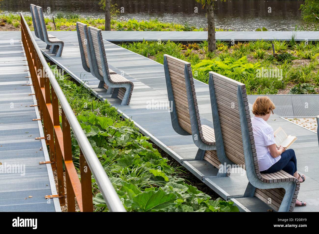 France, Ille et Vilaine, Rennes, garden Confluence opened in 2014 located on the banks of La Vilaine Stock Photo
