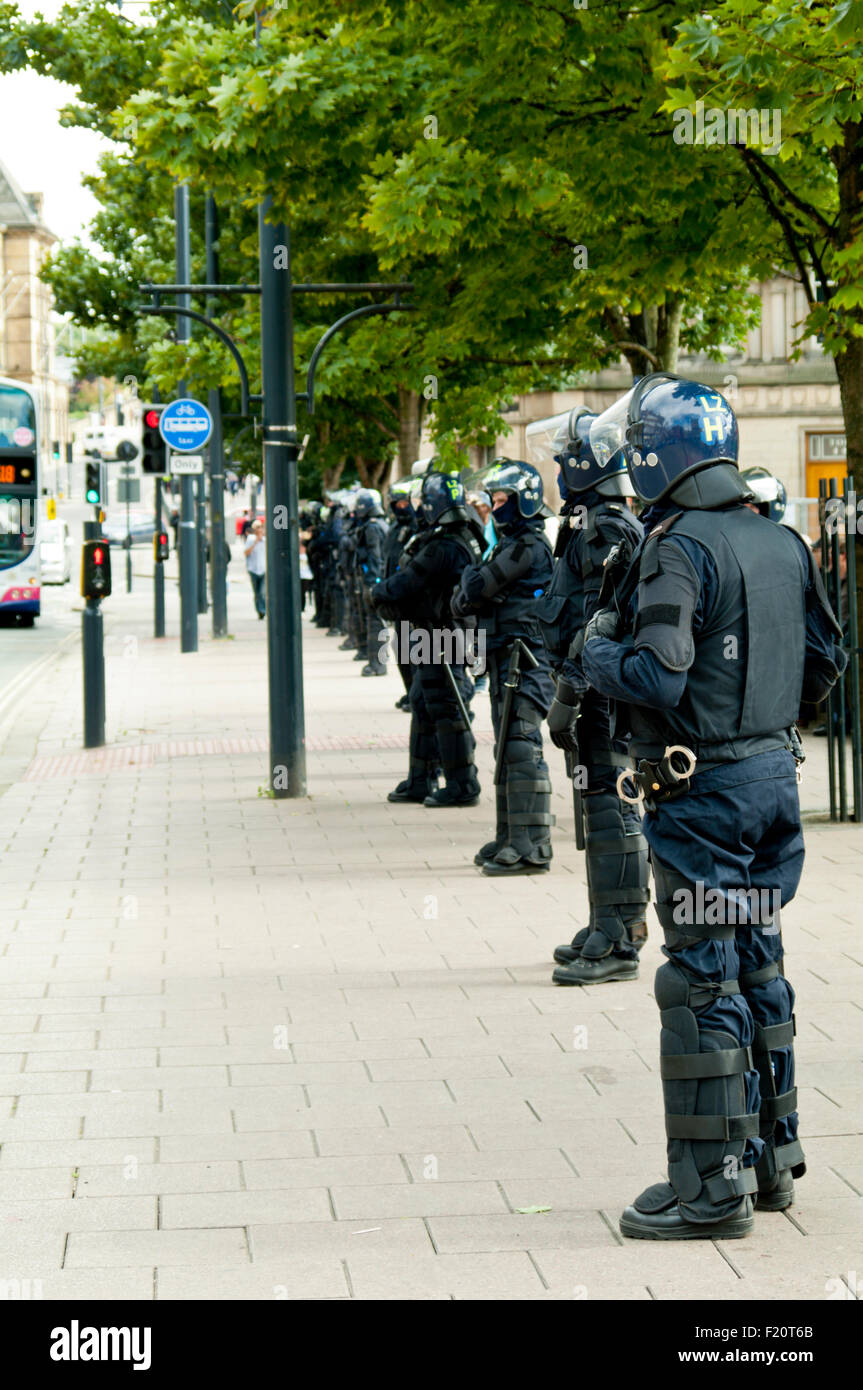 Riot police on the streets of Bradford West Yorkshire England GB Stock Photo