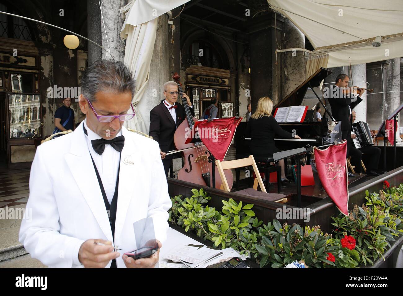 Italy, Venice,famous Cafe Florian terrace with music Stock Photo