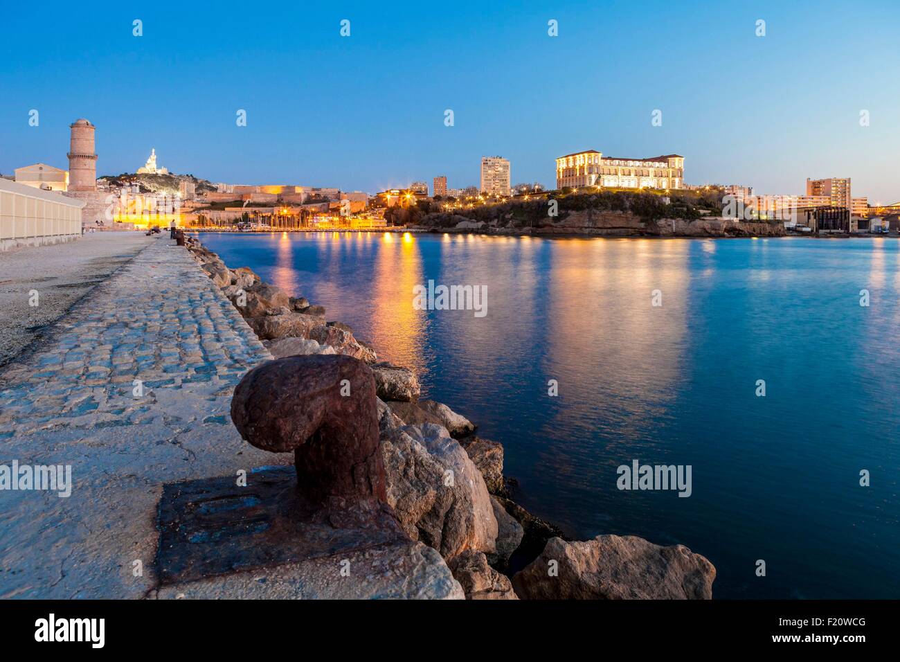 France, Bouches du Rhone, Marseille, the entrance to the Old Port and the Pharo Palace Stock Photo