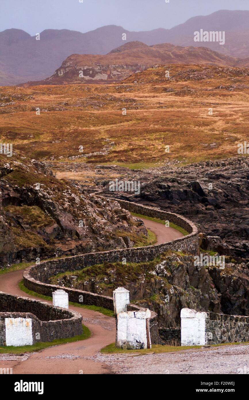 United Kingdom, Scotland, Ardnamurchan peninsula, Road from Point of Ardnamurchan Lighthouse, Sunset Stock Photo