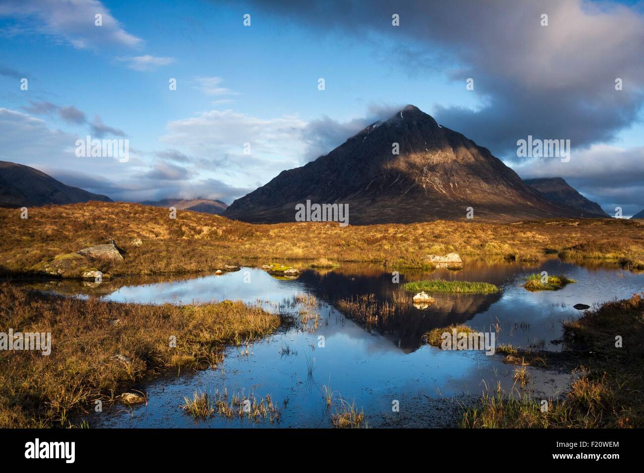 United Kingdom, Scotland, Glencoe Valley, Bog, Buachaille Etive Mor, Scotland Stock Photo