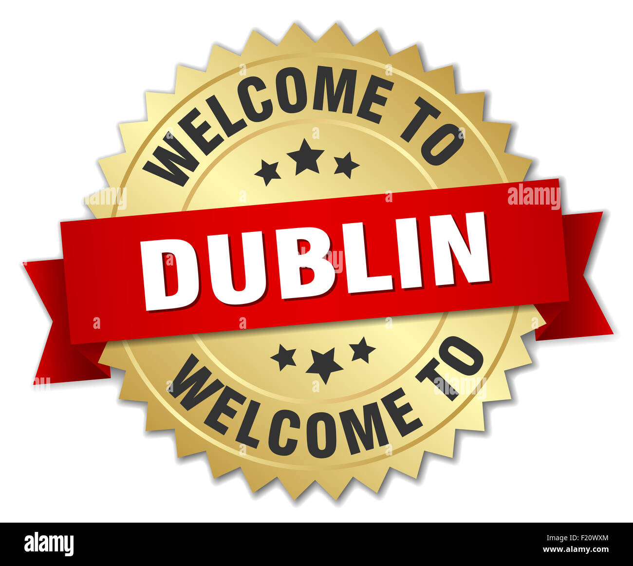 Dublin 3d gold badge with red ribbon Stock Photo Alamy