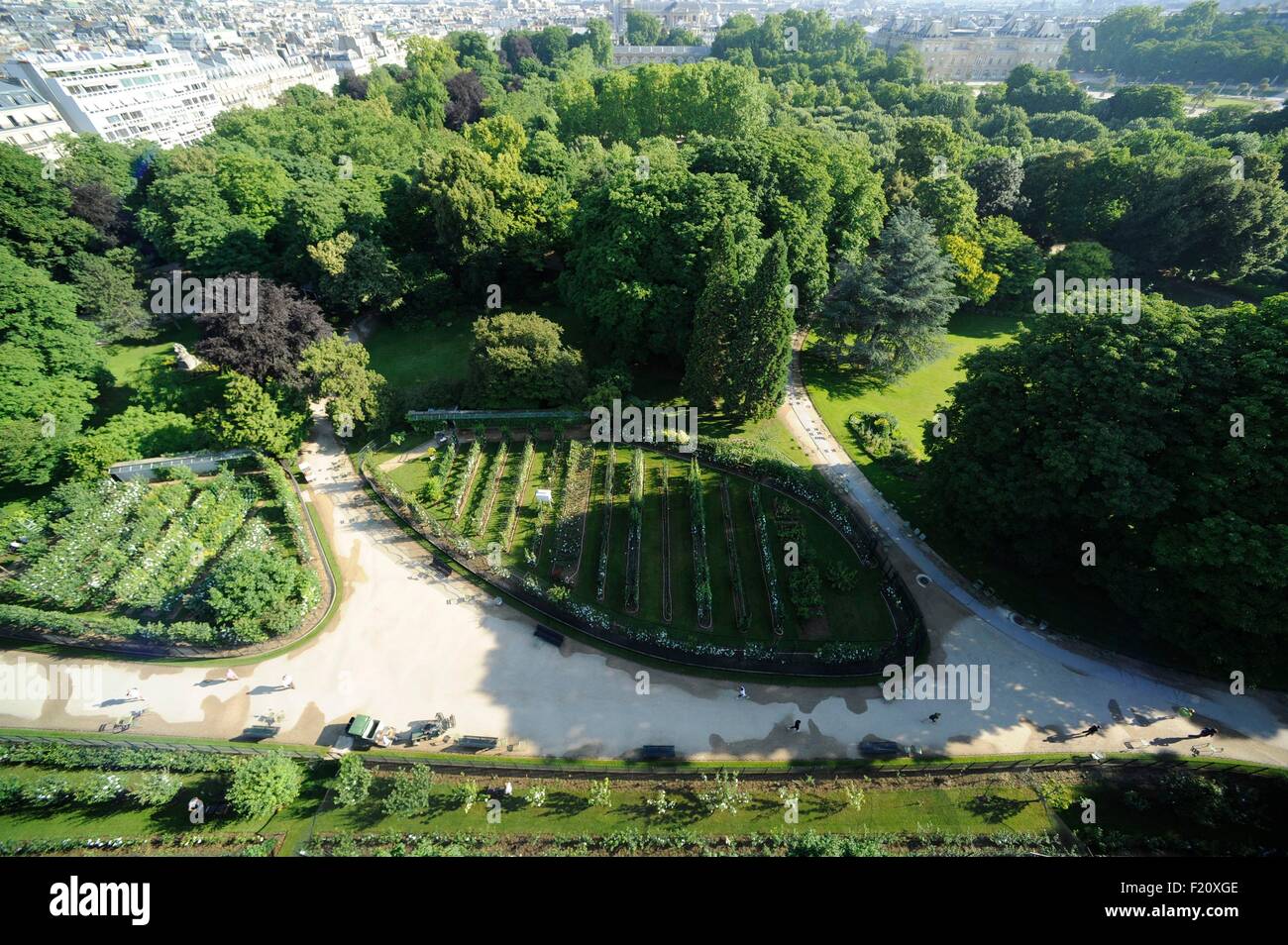 France, Paris, Luxembourg's garden at street level Auguste Comte (aerial view) Stock Photo