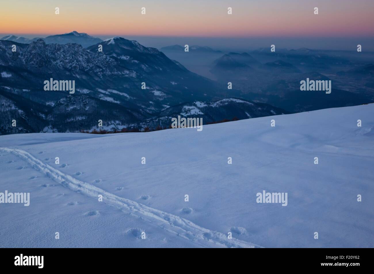 Switzerland, Ticino, ski mountaineering on top of Monte Bar above Lugano Stock Photo