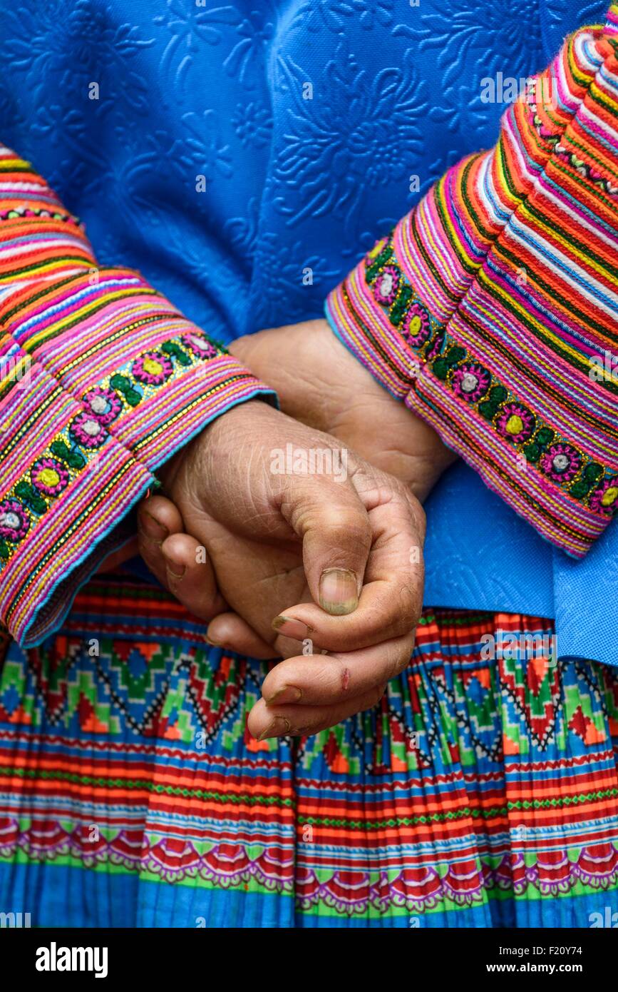 Vietnam, Can Cau, weekly market for tribal people, flower Hmongs ethnic group Stock Photo