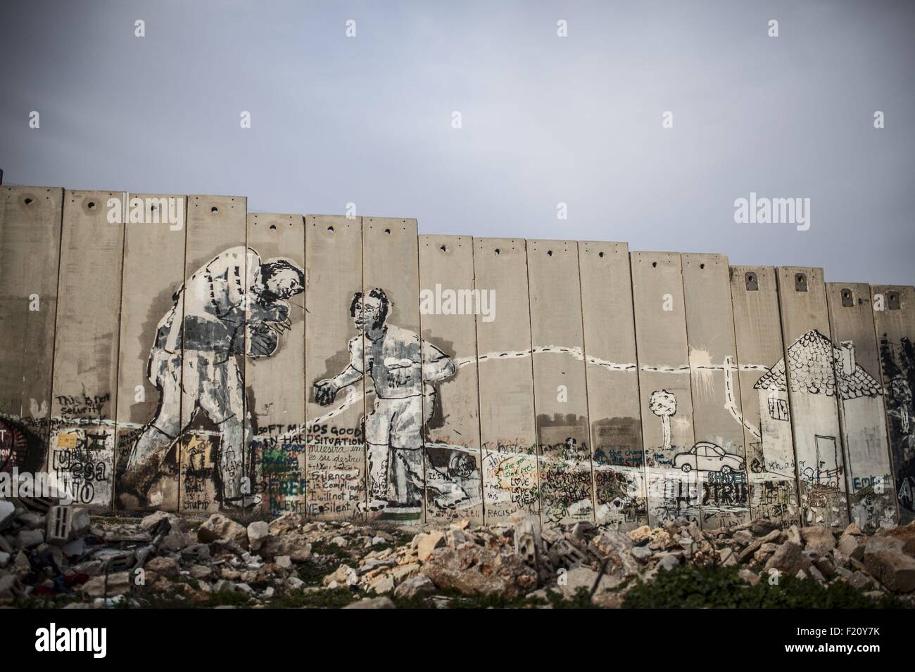 Israel, Bethleem, graffiti over the West Bank Barrier Stock Photo