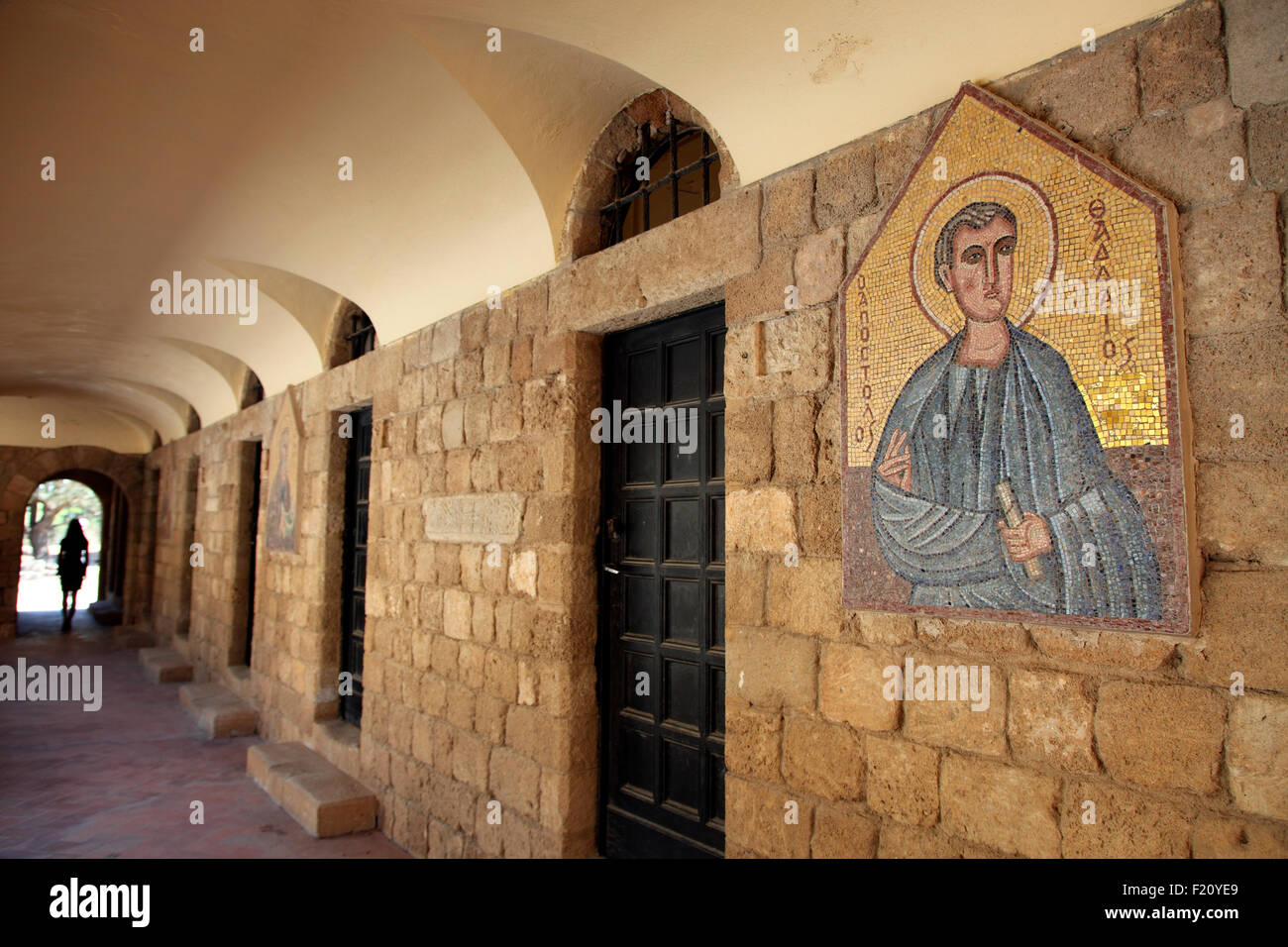 St Thaddeus mosaic in the cloisters of the Church of Our Lady, Filerimos, Rhodes. Stock Photo