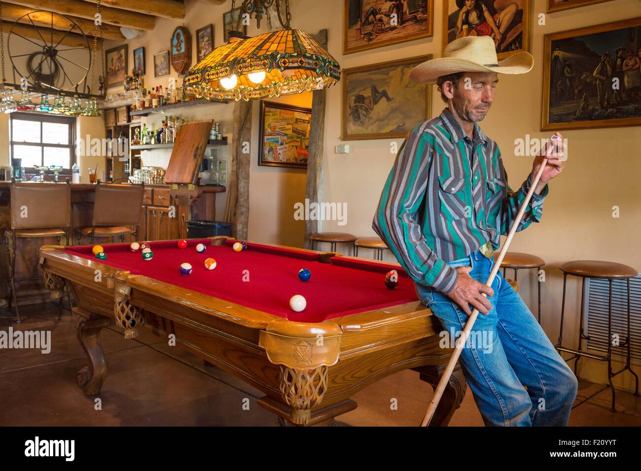 United States, Arizona, Tucson, Tanque Verde Ranch, snooker game Stock Photo