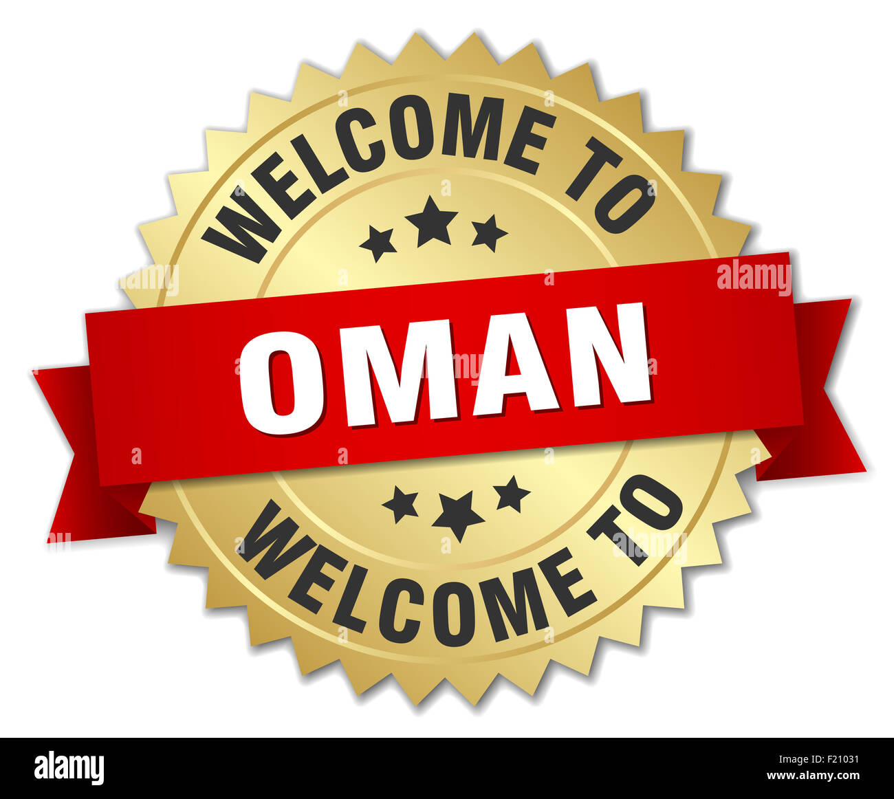 Oman 3d gold badge with red ribbon Stock Photo - Alamy