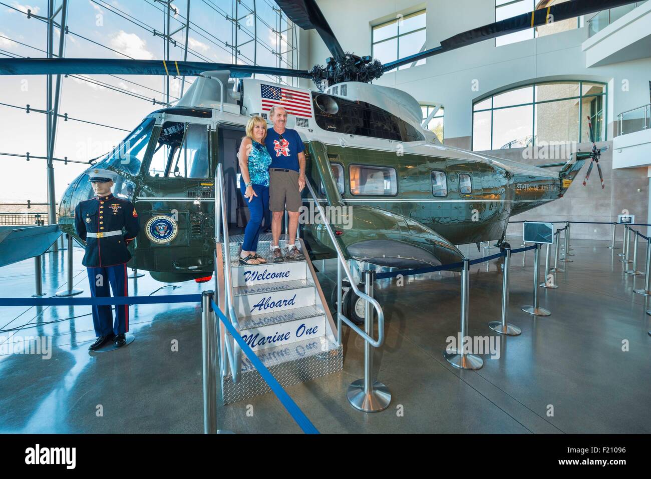 United States, California, Simi Valley, The Ronald Reagan presidential library and museum, helicopter used to fly the presdident Stock Photo