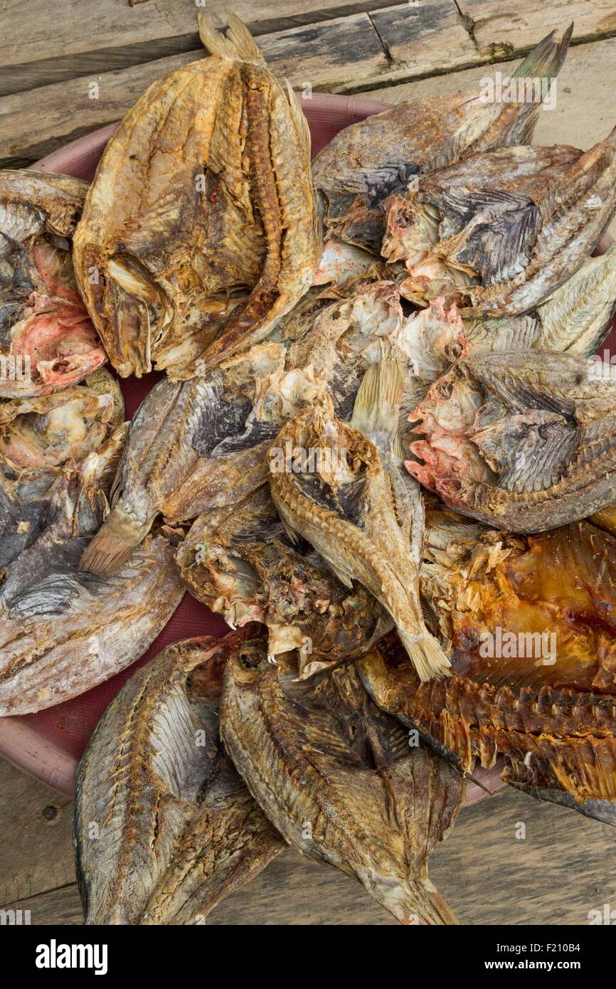 Indonesia, Maluku province, East Seram, Bula, dried fishes in traditional market Stock Photo