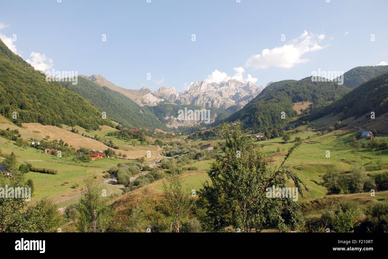 A view of the high Accursed mountains from the  Albania village of Lepushe Stock Photo