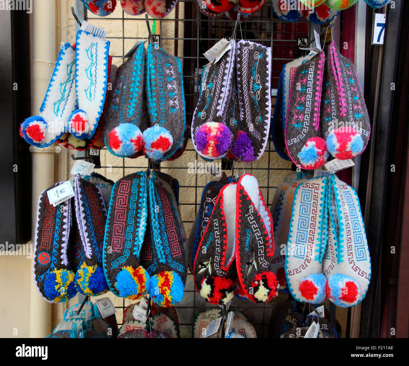 Traditional Greek slippers on sale in Rhodes Stock Photo