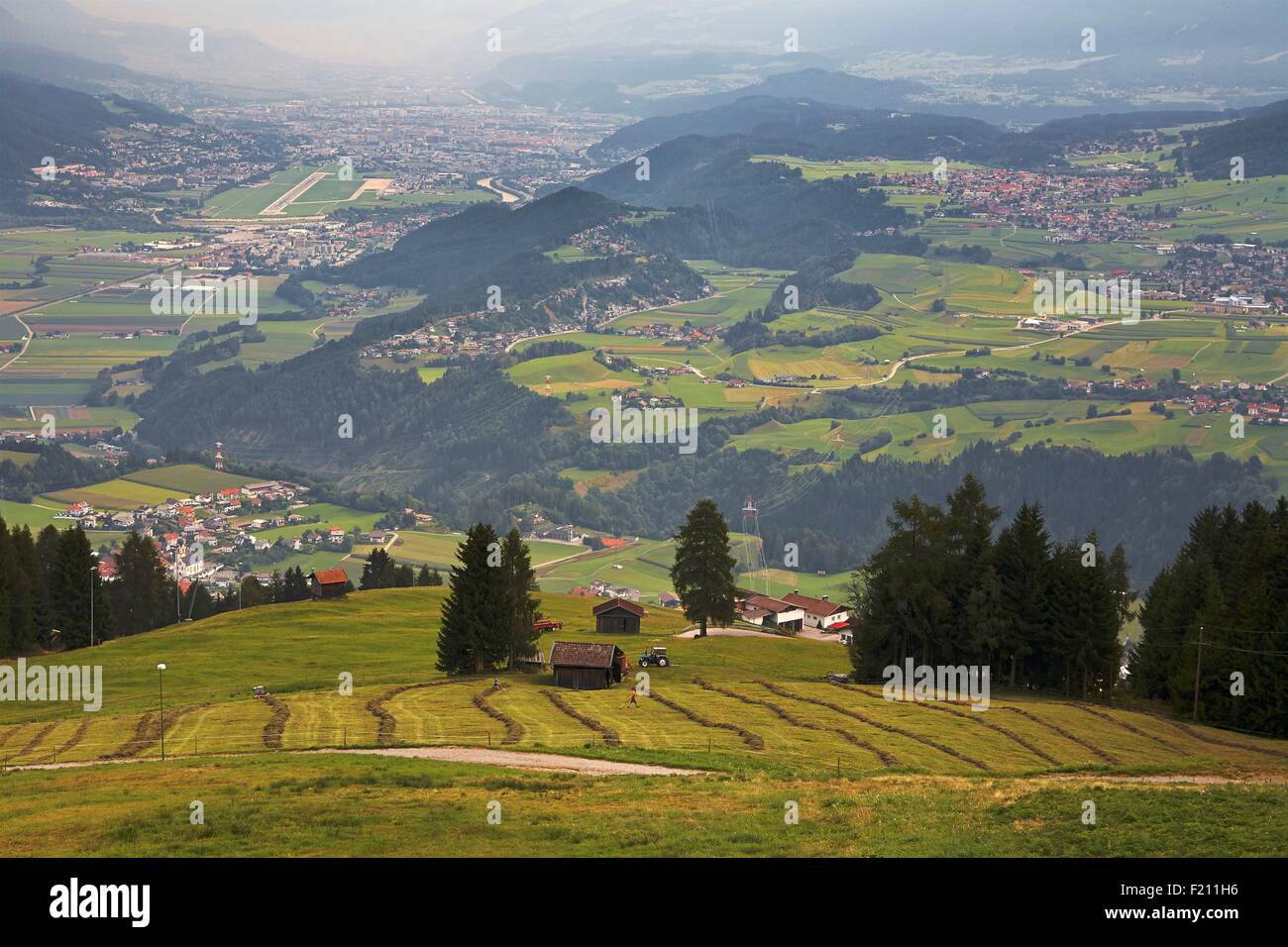Austria, Tyrol, Oberperfuss, Panorama from the Stieglreith restaurant Stock Photo