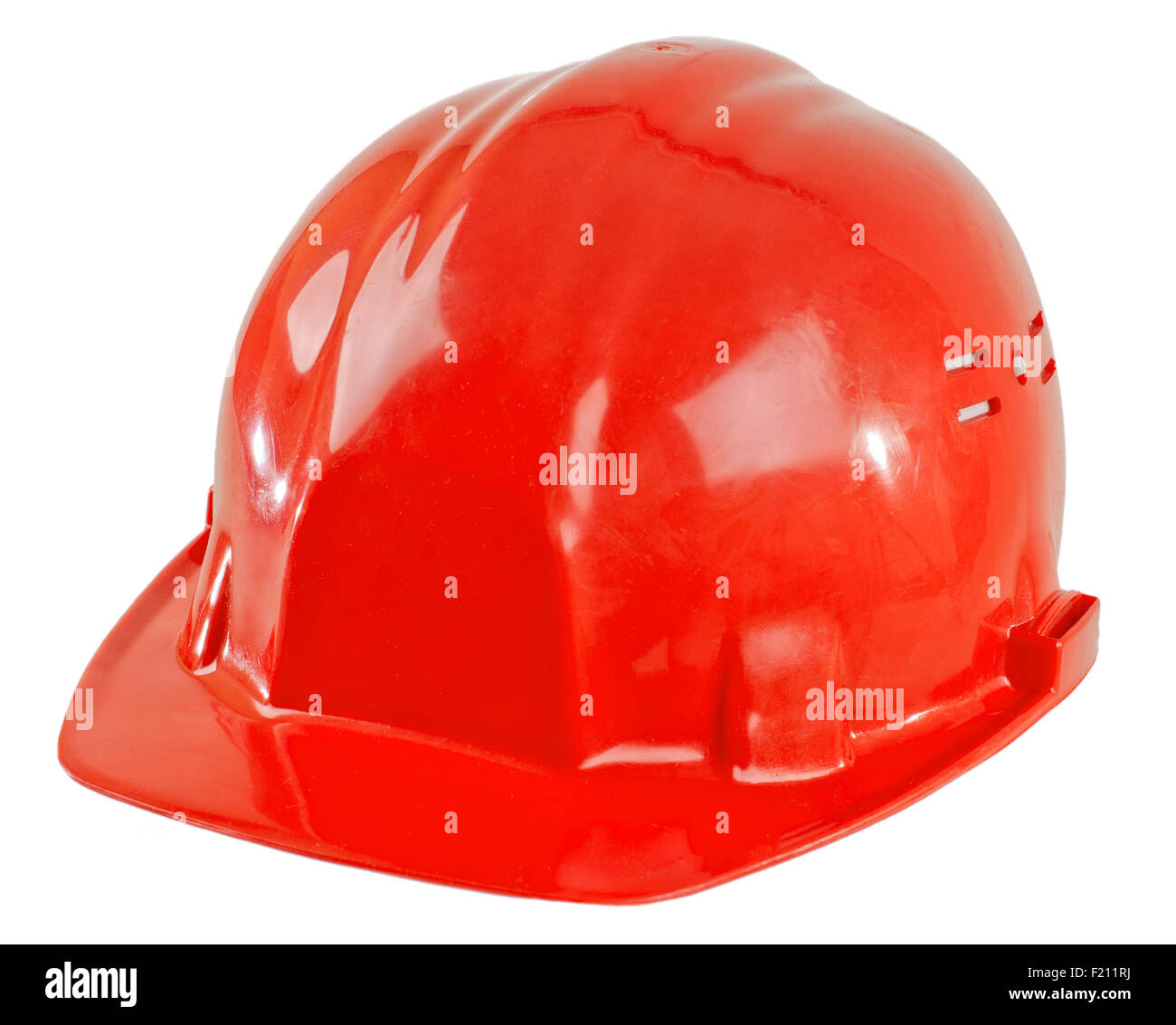 photo  beauty red  safety cap, close up on white background, from one side Stock Photo