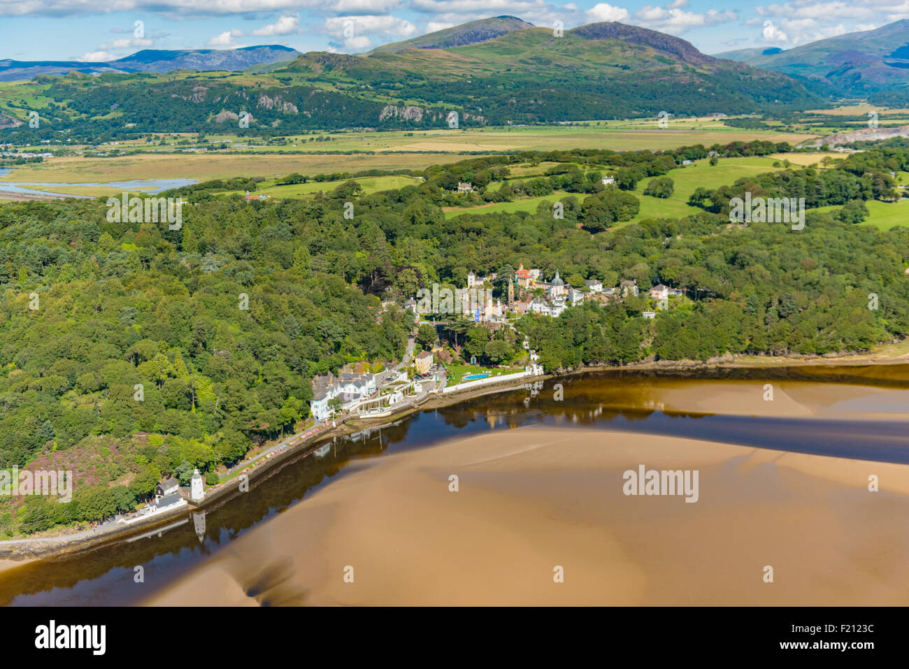 Aerial view of Portmeirion 12th August 2015 PHILLIP ROBERTS Stock Photo