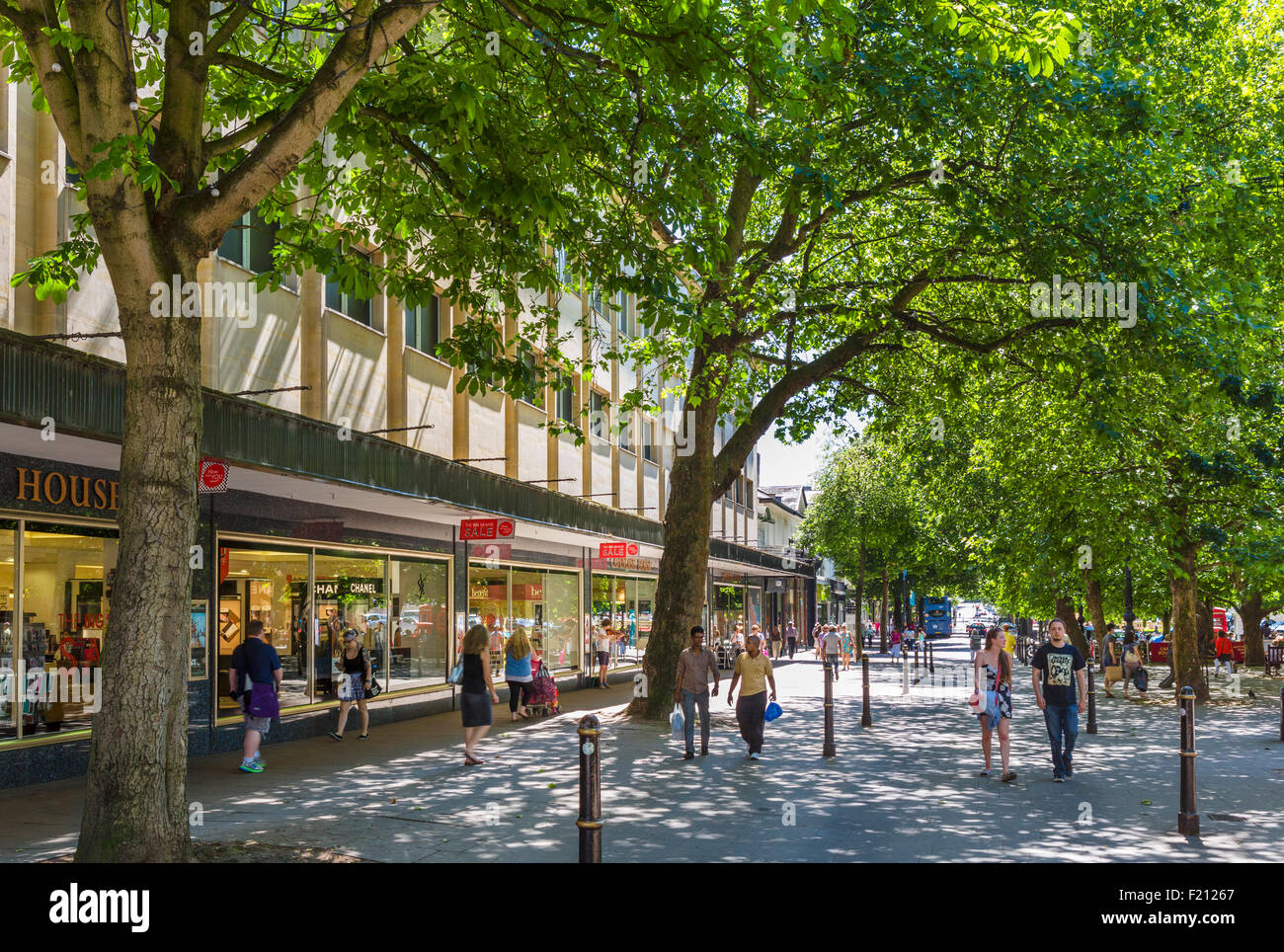 Shops on The Promenade, Cheltenham, Gloucestershire, England, UK Stock
