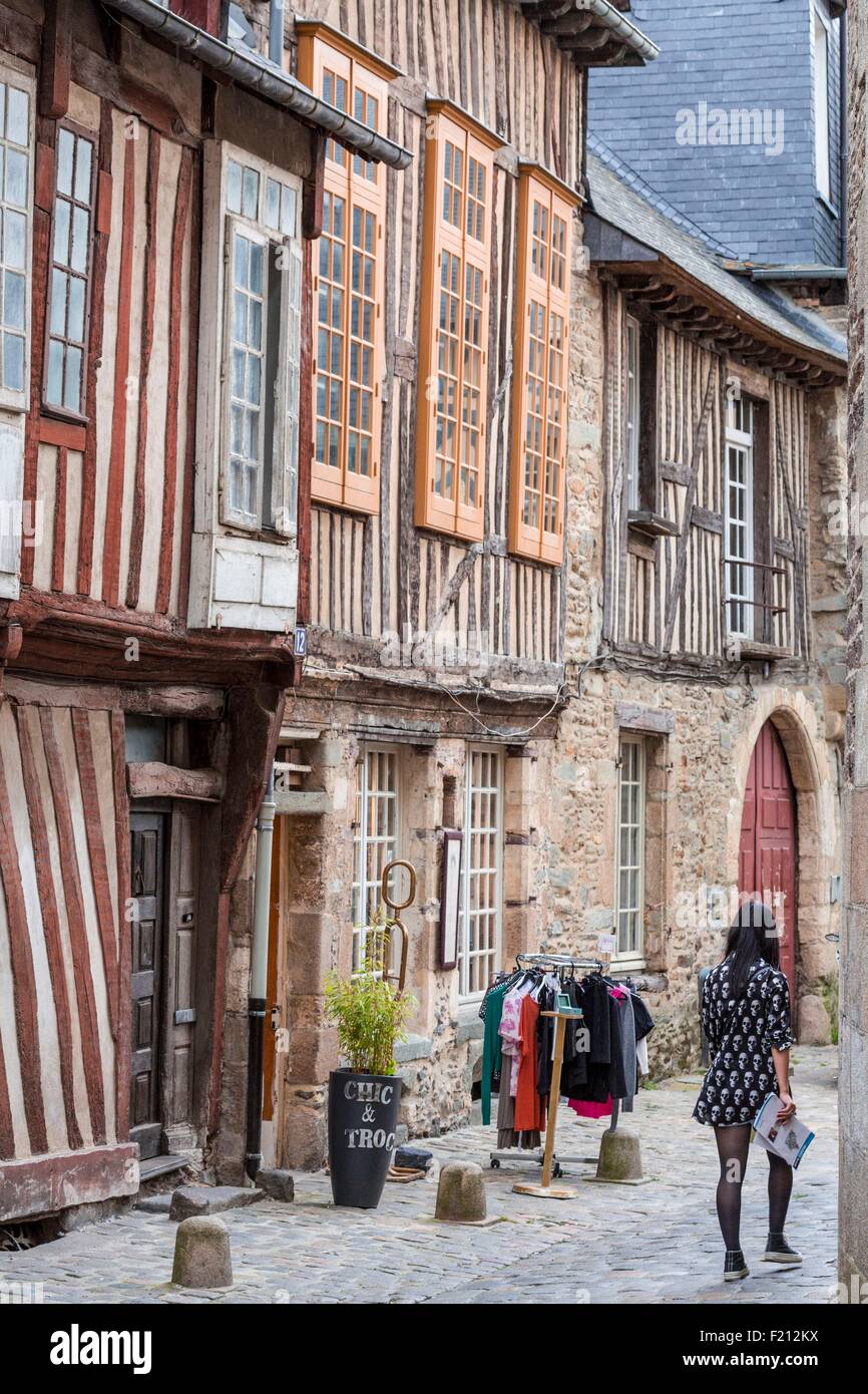 France, Ille et Vilaine, Rennes, Psalette street, half timbered houses of the 17th century at the back of St. Peter's Cathedral Stock Photo