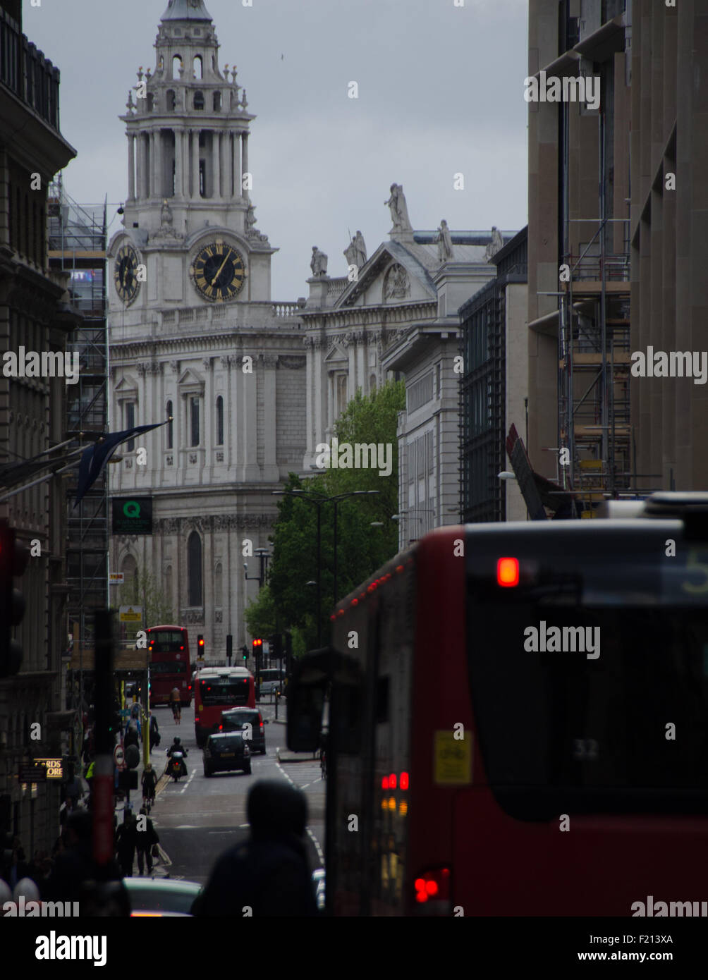 London, UK evening with bus traffic Stock Photo