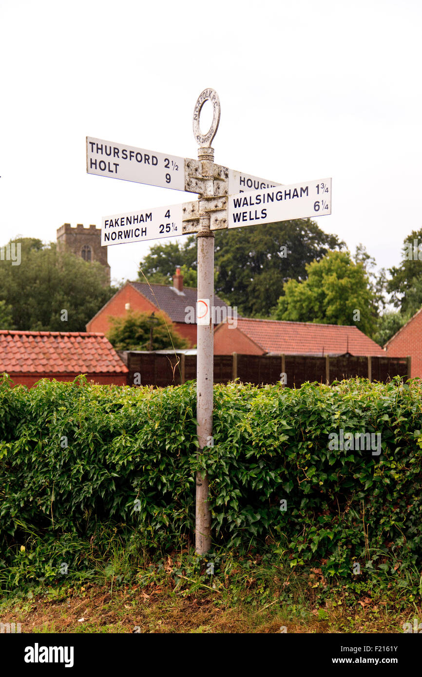 Traditional signpost in the village of Great Snoring in Norfolk ...