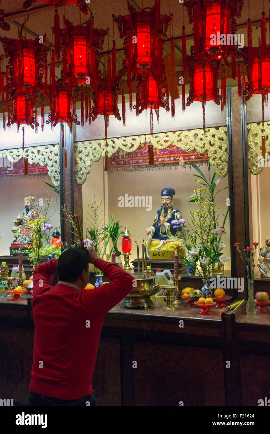 Canada, Quebec province, Montreal, Chinese New Year, Centre for the Study of Chinese Religions and Beliefs in Montreal, temple at 1065 rue de Bleury Stock Photo