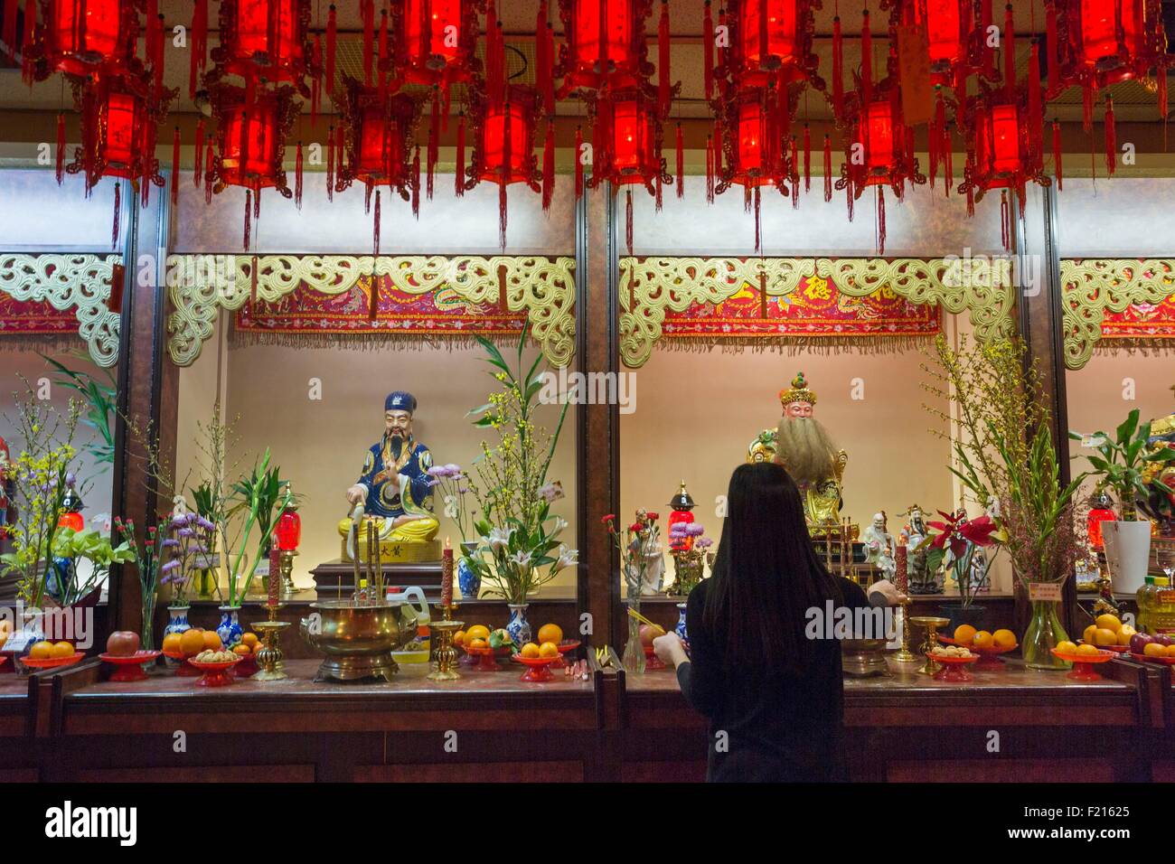 Canada, Quebec province, Montreal, Chinese New Year, Centre for the Study of Chinese Religions and Beliefs in Montreal, temple at 1065 rue de Bleury Stock Photo