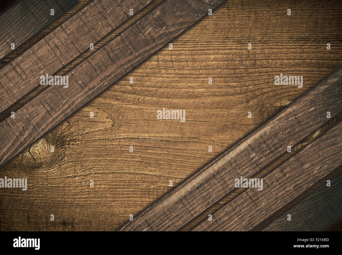 Dark diagonal wooden planks wood board with copy space Stock Photo