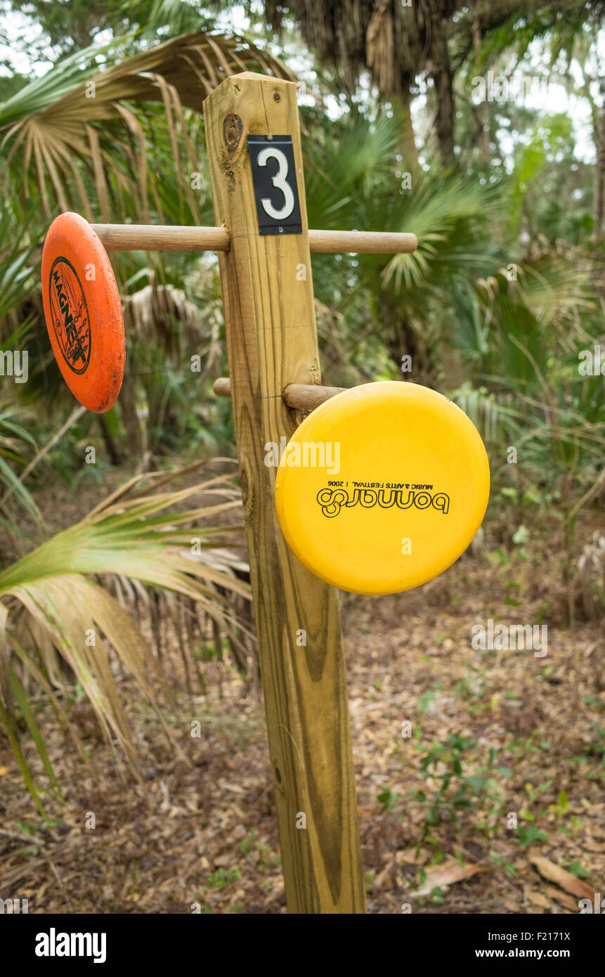 Disc golf disc on bag hanger Stock Photo Alamy