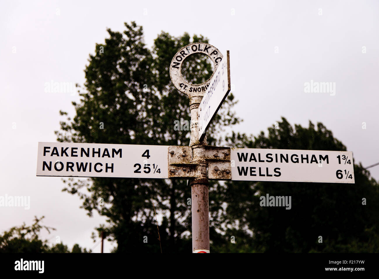 Traditional signpost in the village of Great Snoring in Norfolk ...
