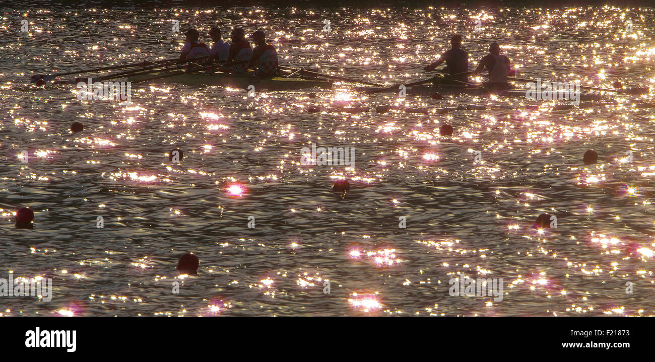 Rio de Janeiro,Brazil- August 4th 2015- A rowing team rows at Rodrigo ...