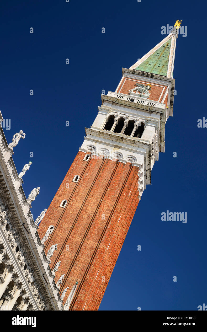Italy, Venice, St Mark's Campanile or bell tower viewed from the Piazzetta di San Marco. Stock Photo