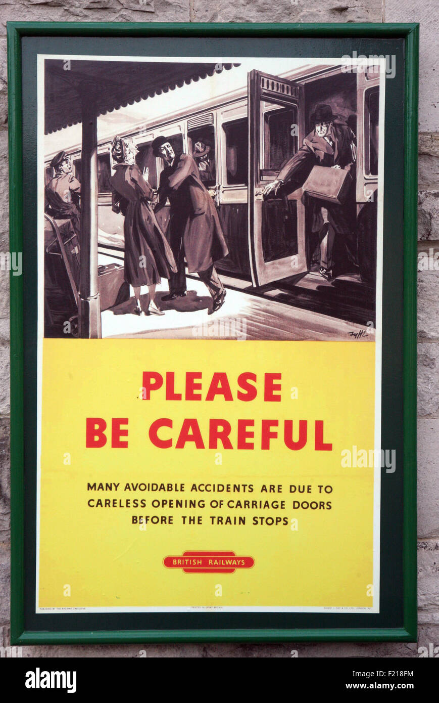Warning sign on railway Stock Photo