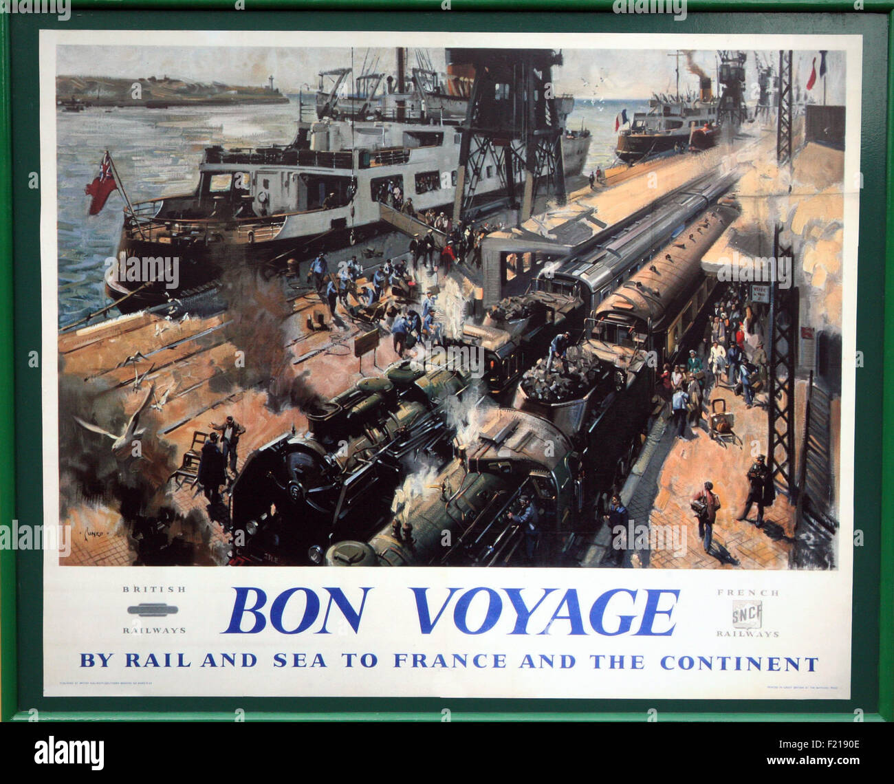Railway poster advertising travel to the continent Stock Photo