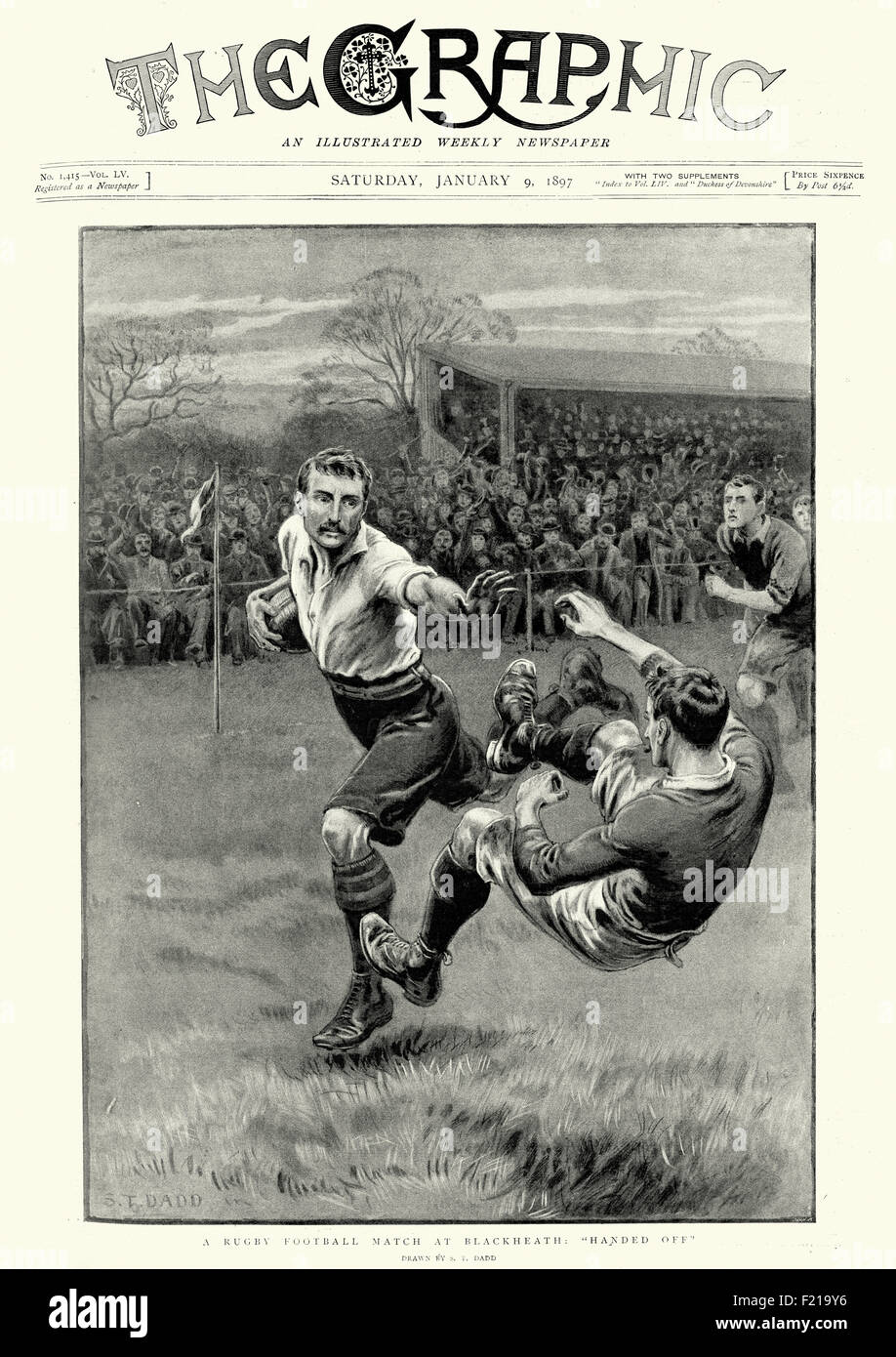 Vintage engraving of a Victorian Rugby Football Match at Blackheath. The Graphic, 1897 Stock Photo