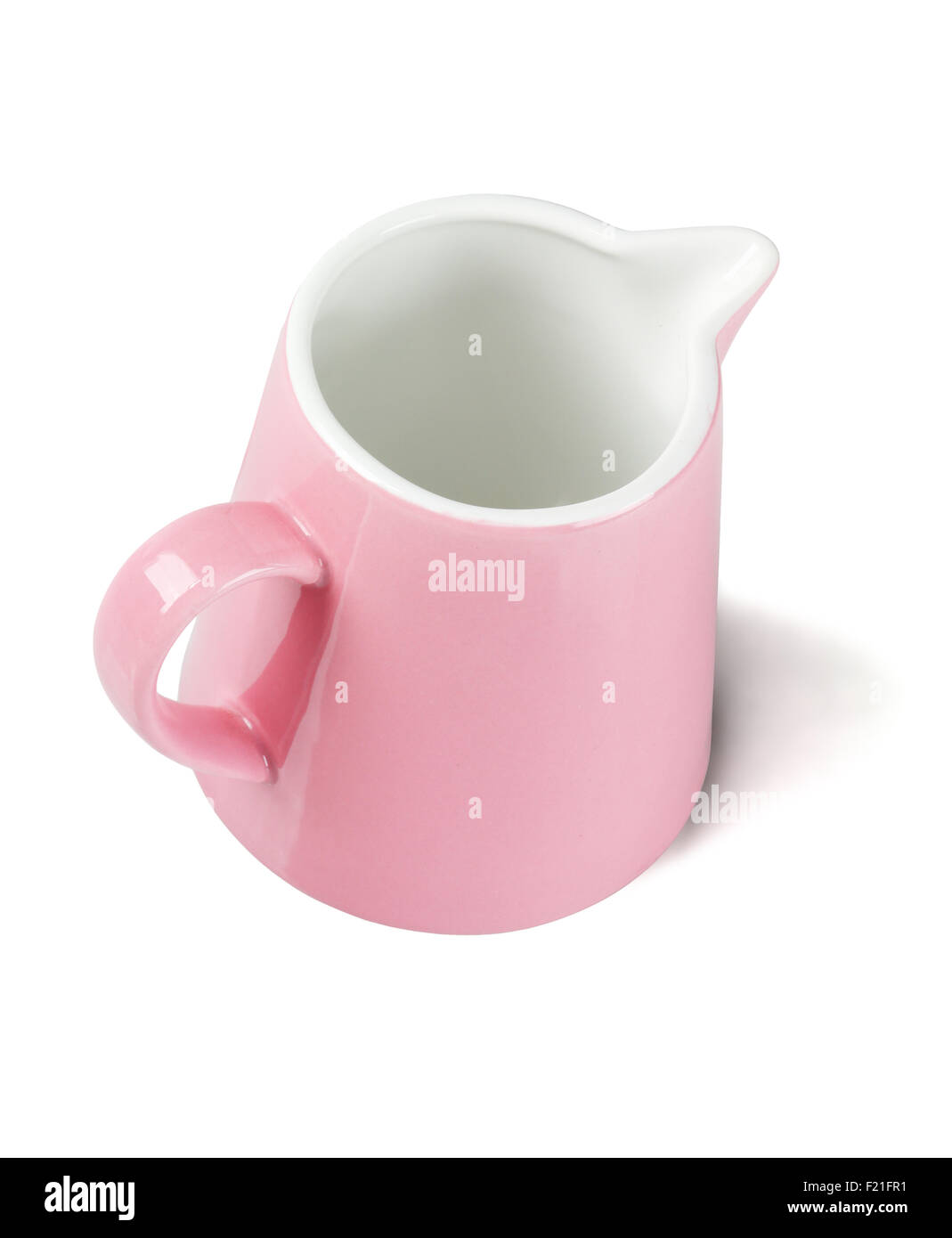 Pink Ceramic Pitcher on White Background Stock Photo