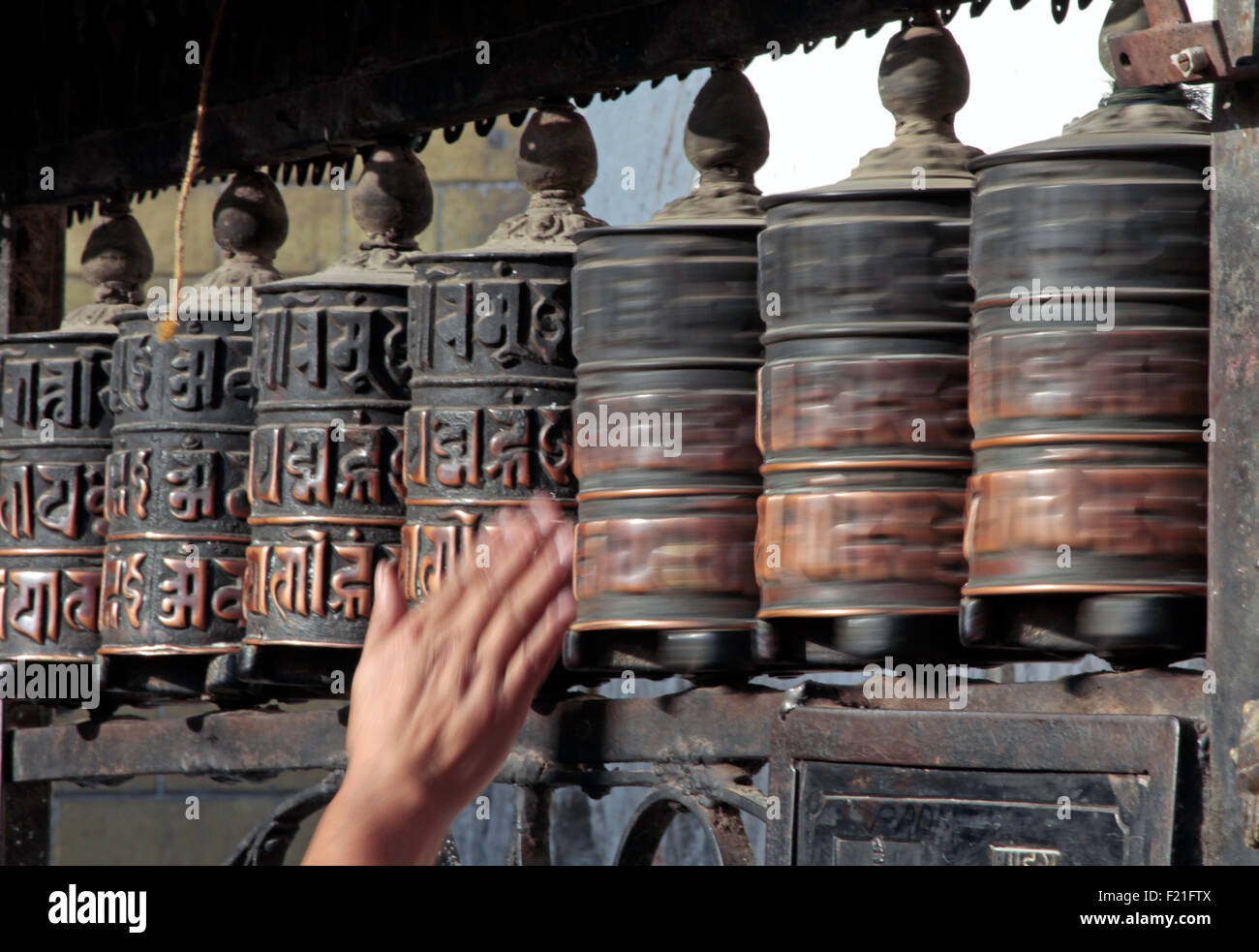 Prayer wheels at swayambhunath monkey temple in Kathmandu, Nepal Stock ...