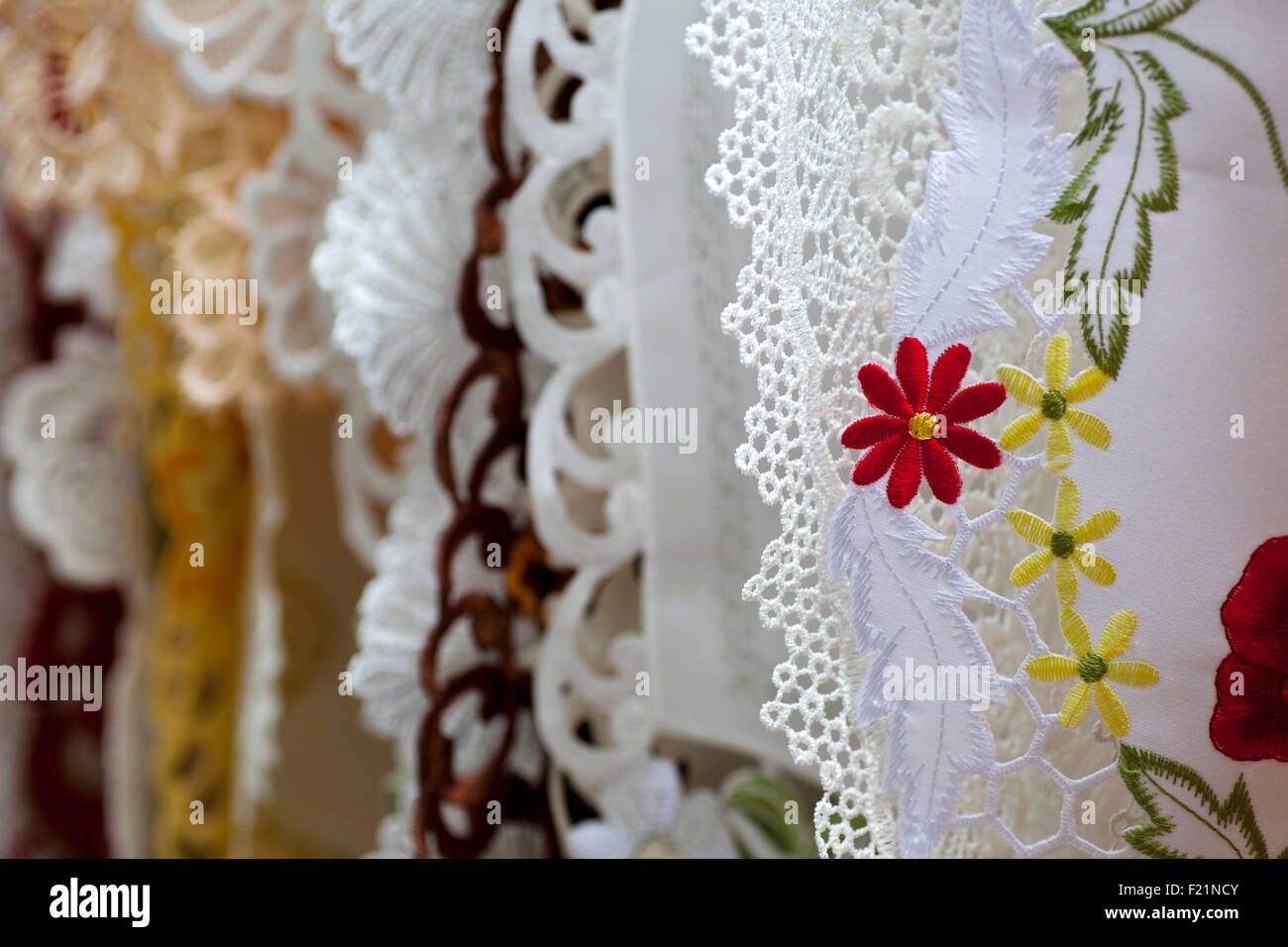 Fabric with Embroidery and lace Stock Photo