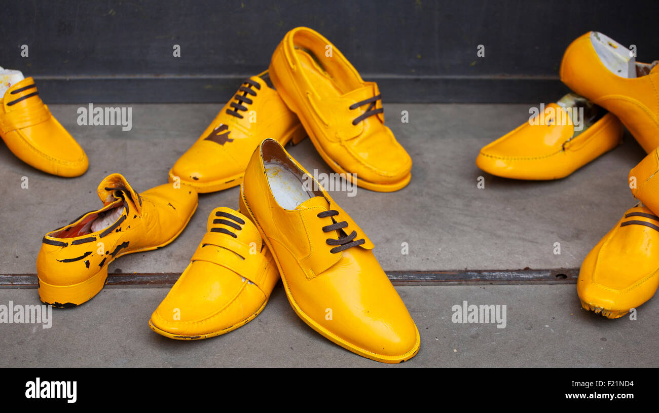 A lot of Yellow shoes Stock Photo Alamy