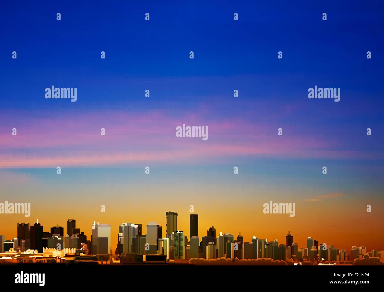 abstract sunrise background with panorama of city vector illustration ...