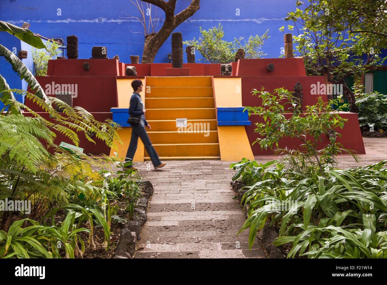 Casa Azul Frida Kahlo museum garden Coyoacan Mexico City Federal District DF North America Stock Photo