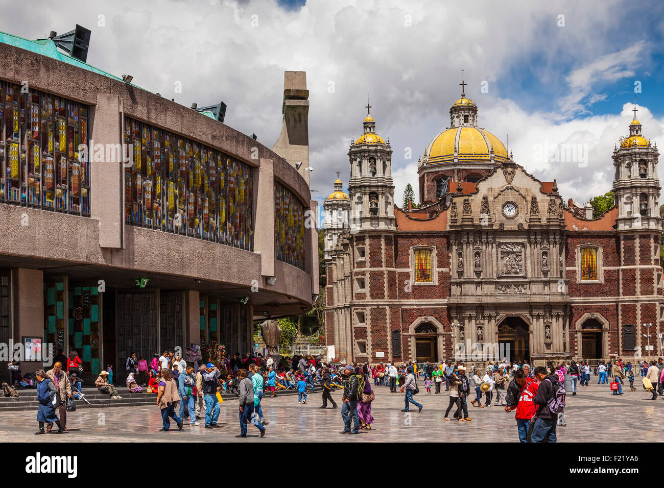 Modern and old Basilica de Nuestra Señora de Guadalupe Mexico City Federal District DF North America Stock Photo