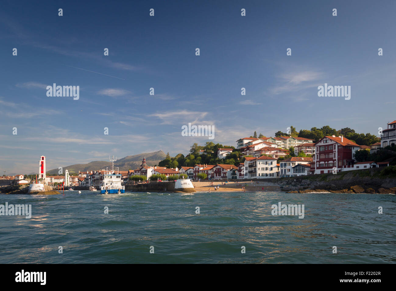 The Saint Jean de Luz and Ciboure port entrance seen from the bay of Socoa (Basque Country - France). Stock Photo